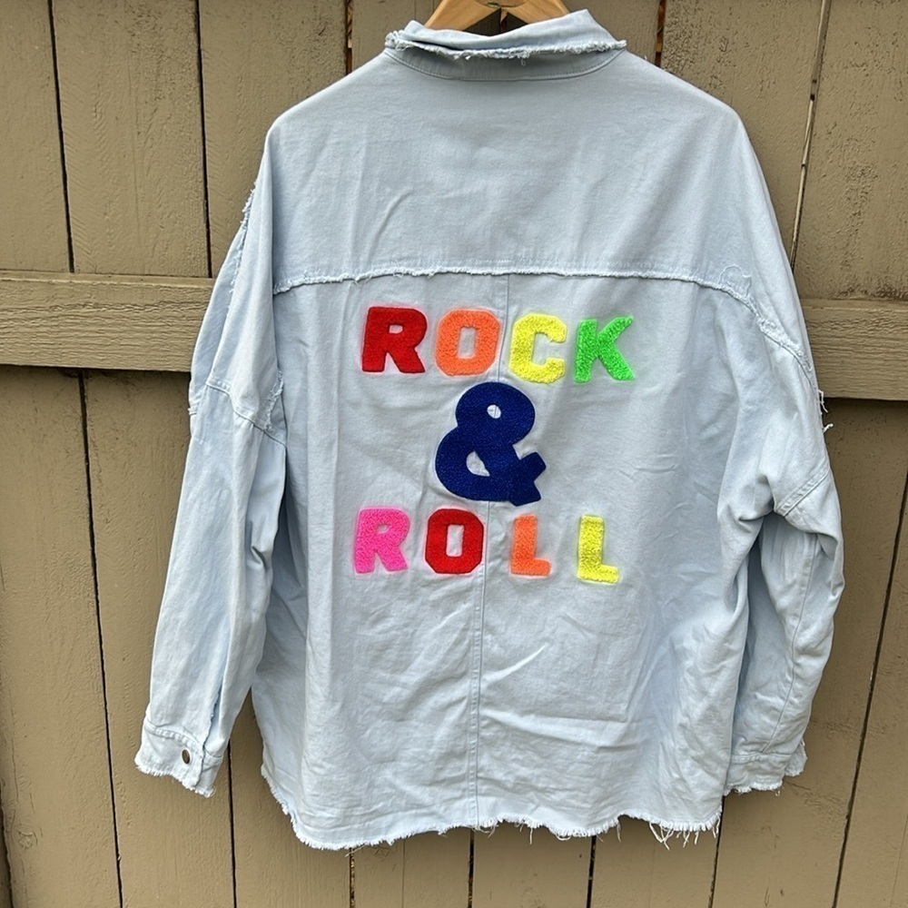 Davi & Dani Rock and Roll Denim Button Up Shirt Size XLarge